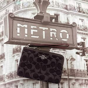 Coach CP440 Corner Zip Wristlet In Signature Denim IN Black